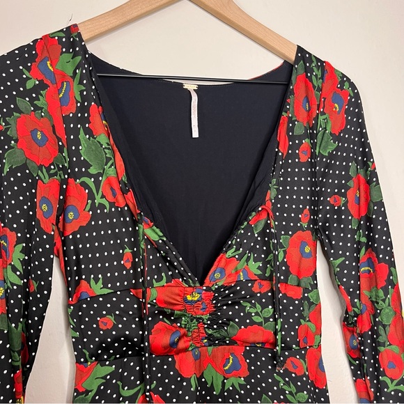 Free People Women's Morning Light Floral Print Ruched Casual Dress Mini Size 0 - Picture 6 of 15